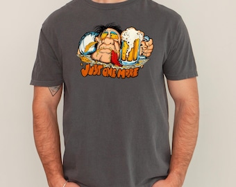 Funny Beer Drinking T-Shirt, Vintage Cartoon Bar Tee, Retro Humor Graphic Shirt, Just One More Beer Lover Gift