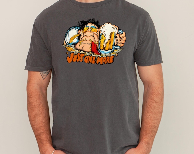 Funny Beer Drinking T-Shirt, Vintage Cartoon Bar Tee, Retro Humor Graphic Shirt, Just One More Beer Lover Gift
