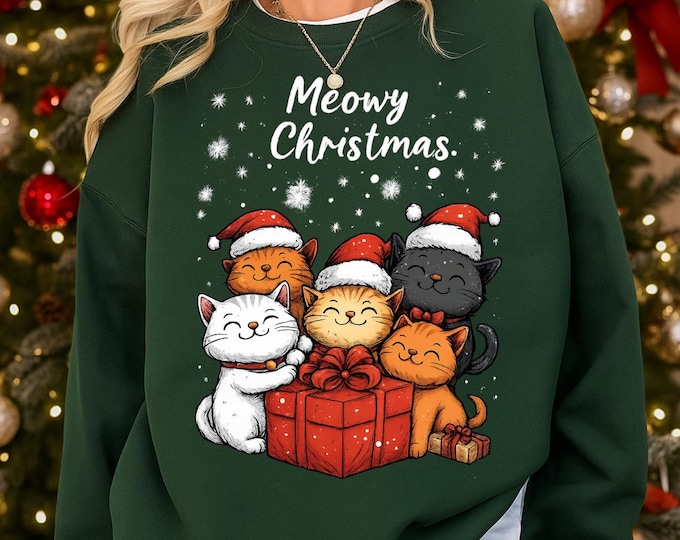 Meowy Christmas Cat Sweatshirt: Gift for Cat Mom