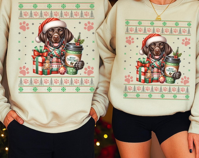 Dog Christmas Sweatshirt: Coffee Lover Puppy Ugly Xmas Pullover