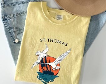 St. Thomas T-Shirt, Vintage Coastal Graphic Tee, Retro Seagull Ocean Shirt, Minimalist Island Vacation Top, Beach Gift