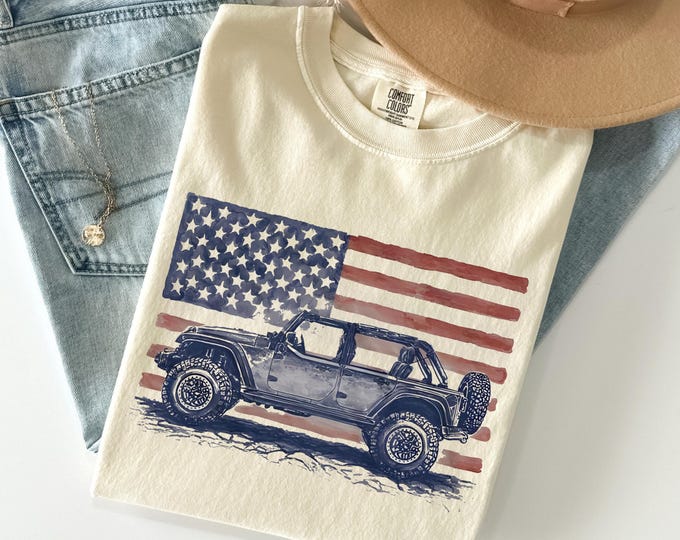 American Offroad T-Shirt: 4WD USA Flag Comfort Colors Tee
