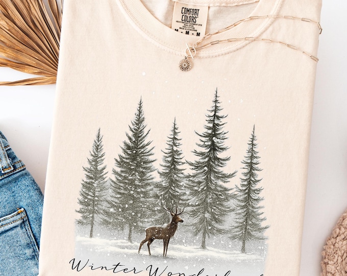 Comfort Colors Winter Wonderland T-Shirt: Squirrels, Pine Trees