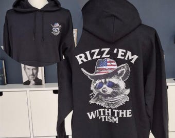 Funny Raccoon Cowboy Hoodie: Rizz Em With The Tism Meme Sweatshirt