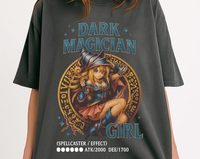 Vintage Dark Sorceress Graphic Tee, Retro Anime Spellcaster Shirt, Magical Girl Aesthetic T-Shirt, Oversized Fantasy Top