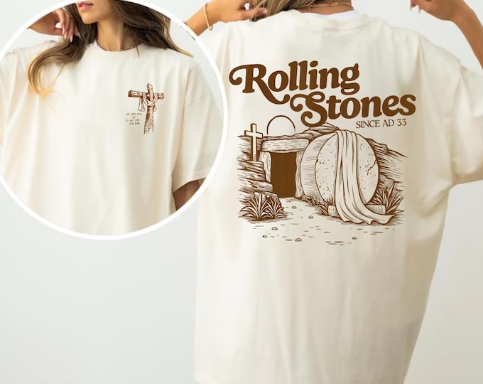 Rolling Stones Easter 2 Sided Comfort Colors T-Shirt, Christian Easter Shirt, He Has Risen T-Shirt, Easter Gift, He Is Risen T-Shirt