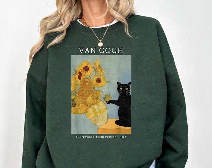 Funny Van Gogh Sunflowers Cat Meme Van Gogh Art Sweatshirt, Art Parody Sweatshirt, Funny Cat Sweatshirt for Women, Men