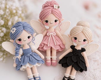 Crochet Fairy Doll Set, Handmade Amigurumi Elf Dolls, Pastel Fairycore Plush Toy,  Unique Crochet Gift