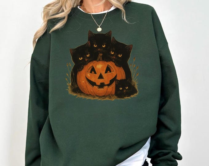 Black Cat Halloween Sweatshirt, Cat Mom Sweatshirt, Halloween Cute Gift, Fall Autumn Graphic Sweatshirt, Halloween Black Cat Mom Sweatshirt