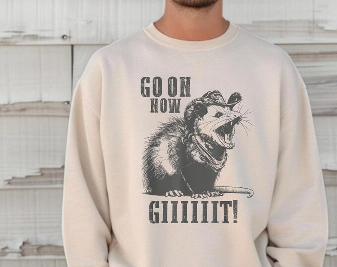 Funny Cowboy Sweatshirt for Men, Women, Go On Now Git Western Opossum Sweatshirt, Vintage Cowboy Opossum Shirt, Animal Shirt