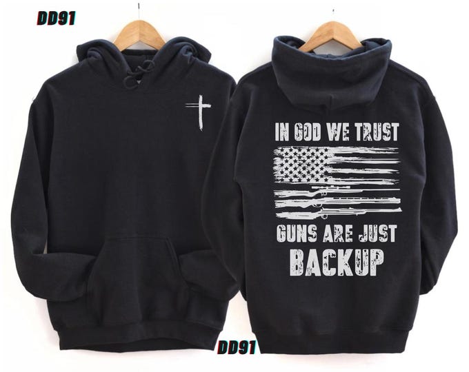 In God We Trust USA Flag Patriotic Unisex Hoodie for Men & Women, Christian Cross Hoodie, Religious Gift, Gift for Men