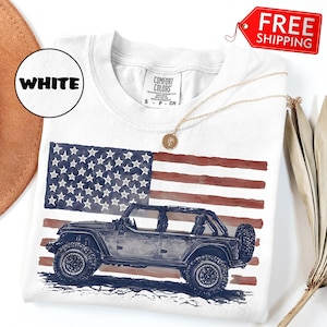 American Offroad Shirt, Classic 4WD and American Flag Comfort Colors T-Shirt, Offroad Forest Shirt, USA Flag Offroad Unisex T-Shirt