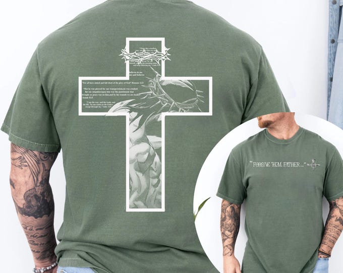 Forgive Them, Father Bible Verses and Cross Print Comfort Colors T-Shirt, Christian Jesus Tee, Jesus Loves Shirt, God Apparel, Jesus Apparel