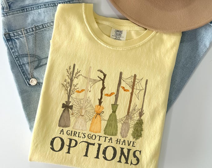 Vintage Witch Broom Halloween T-Shirt: Spooky Season Comfort Colors Tee