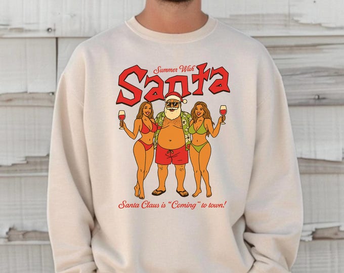 Funny Summer Santa Christmas Sweatshirt - Retro Beach Holiday