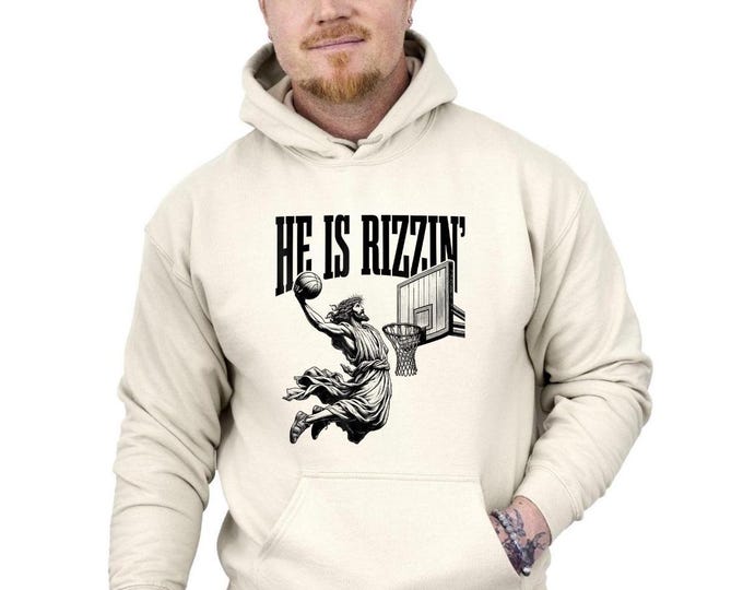 He Is Rizzin Shirt Basketball Jesus Retro Easter Christian Hoodie, Funny Christian Sweatshirt, Funny Jesus Christ Sweatshirt For Men, Women