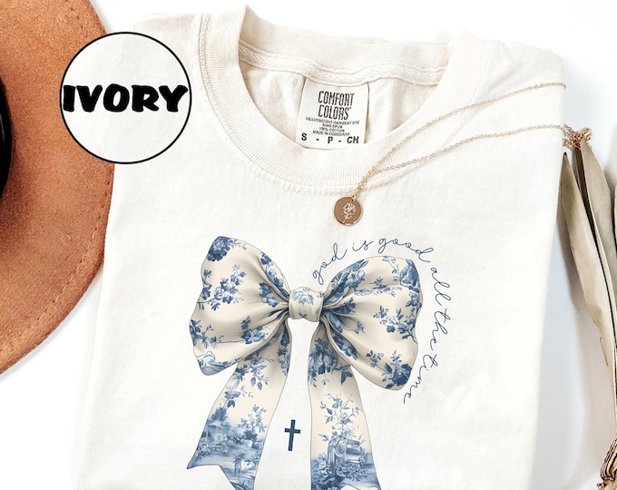 Toile De Jouy Jesus Comfort G1717 T-Shirt, Christian Gifts for Women, Coquette God is Good Religious Bow Shirt