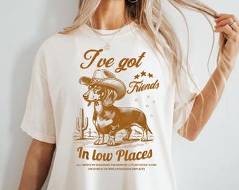 I've Got Friends In Low Places Funny Dachshund Cowboy Doxie Comfort T-Shirt, Funny Dog Comfort T-Shirt for Women, Men, Dog Lovers Gift