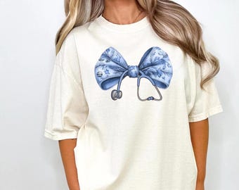 Nurse Coquette Toile bow T Shirt, Retro Nurse Shirts, RN, Unisex Stethoscope T Shirt, Nursing School, Nurses Week Appreciation