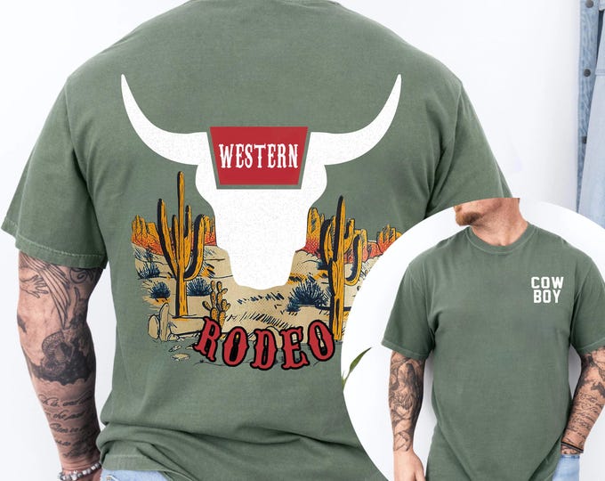Rodeo 90s Western Cowboy Vintage Comfort Color T-Shirt, Rodeo Graphic T-Shirt, Vintage Cowboy Shirt, Rodeo Shirt Gift, Bullskull Western Tee