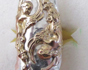 Twin Art Nouveau Angels On A Dimple Hammered Antique Spoon Bowl Ring. One In A Million.Will Make Any Size