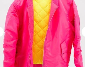 bomber jacket winter jacket zipper down jacket quilted jacket women jacket women fashion outerwear bright jacket pink jacket yellow jacket
