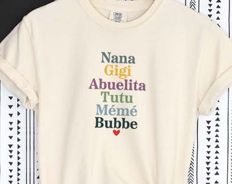 Mother's Day Grandma Many Language Nana Comfort Colors T-Shirt | Cute Grandma Tee | Multi-Nationality Love Granny Tee