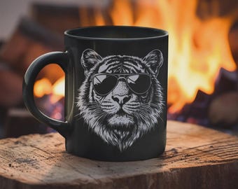 Animals in Aviator Glasses, Black Mug, Otter Tiger Capybara Sloth, Two Sizes, Gift for Animal Lover, Funny Animal Faces, Cozy Coffee Tea Cup