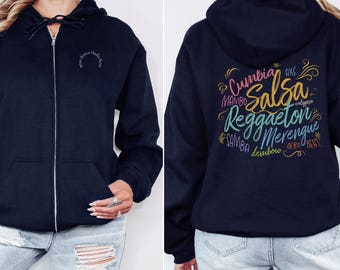Customizable Dance Studio Zip Hoodie - Personalized Gym Sweatshirt Dance Teacher Gift Latin Dance Class Apparel Dance Mom Hooded Zip Jacket