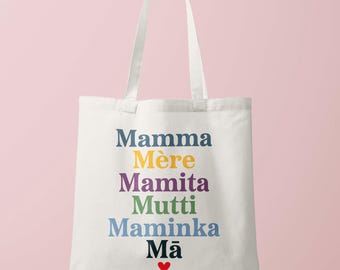 Mother's Day Tote Bag | Mama in multiple languages | Gift for Mom | Cute Present for Mother's Day | Reusable Grocery Bag | Beach Tote
