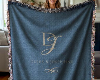 Custom Initials Woven Blanket Personalized Woven Throw Cozy Gift for Wedding Engagement Anniversary Keepsake Family or Couple Last Name