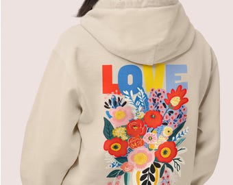 Oversized Hoodie Flower Designs Boho Cottage Core Gift for Girls