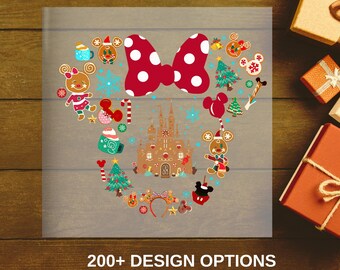 Transferencia DTF navideña de Disney: Diseño navideño de Mickey y Minnie: Minnie y Snacks, lista para imprimir
