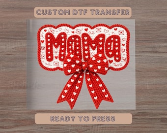 Transferencia DTF de Faux Yarn Mama, Mama con efecto de punto lista para prensar.