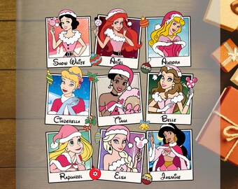Princesas Disney Navidad DTF, Conjuntos Navideños Disney Familiares Listos para Imprimir, Blancanieves, Ariel, Bella, Cenicienta, Elsa DTF