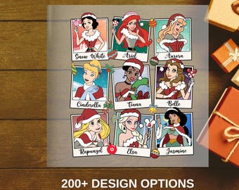 Princesas Disney Navidad DTF, Conjuntos Navideños Disney Familiares Listos para Imprimir, Blancanieves, Ariel, Bella, Cenicienta, Elsa DTF