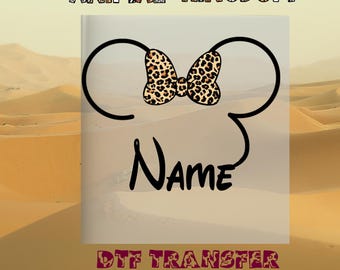 Transferencia DTF personalizada con estampado de leopardo de Minnie Safari