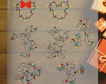 Luces navideñas de Mickey Mouse y sus amigos (DTF), transferencia navideña lista para imprimir de Disney Family Matching, Mickey's Very Merry Holiday (DTF)