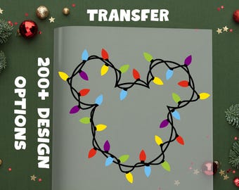 Luces navideñas de Mickey DTF, transferencia de calor navideña familiar de Disney, DTF de temporada navideña, equipo navideño de Disney listo para presionar,