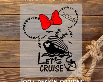 Transferencia DTF de Minnie Lets Cruise 2025, Crucero Disney listo para imprimir, Impresión DTF familiar de Disney, Diseño de crucero familiar a juego, Prensa térmica