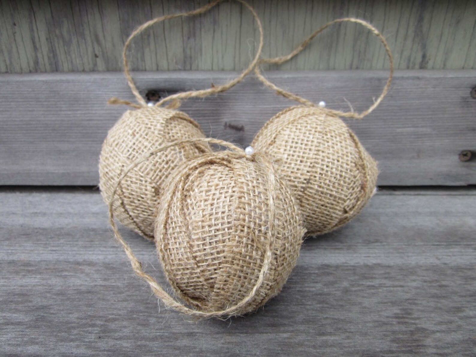 Rustic Christmas Burlap Ball Ornament Set of 3 Farmhouse Etsy