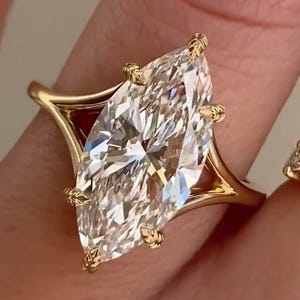 3 CT Marquise Cut Lab Grown Engagement Ring 18K Yellow Solid Gold Marquise Split Shank 6 Prong Ring Anniversary Wedding Ring Gift For Wife