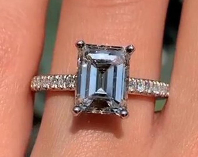 2 CT Emerald Cut Lab Grown Diamond Engagement Ring 14K Yellow Gold Pave Wedding Ring Anniversary Ring for Women Gift for Her Proposal Ring
