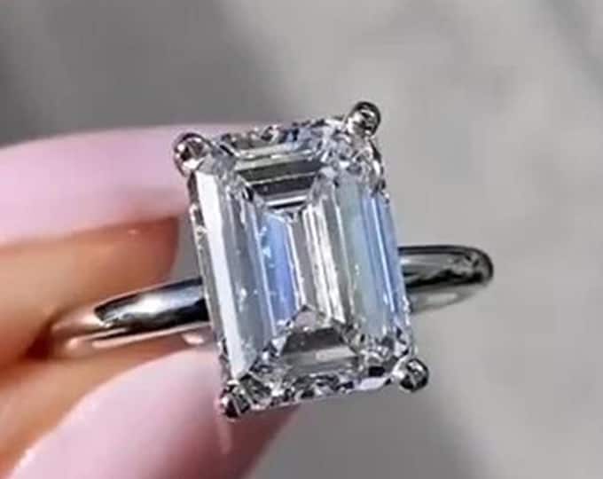3CT Emerald Cut Lab Grown Diamond Engagement Ring Proposal Ring 14k Gold Ring Emerald Cut Solitaire Ring Wedding Ring Engagement Gifts