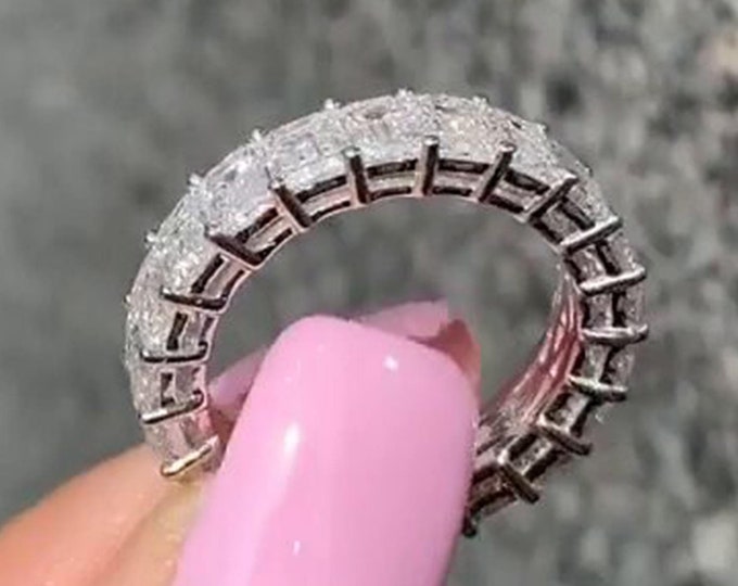 Emerald Cut Lab Grown Diamond Eternity Band, Wedding Band, Lab Diamond Wedding Band, Anniversary Gift Ring, Emerald Cut Diamond Band