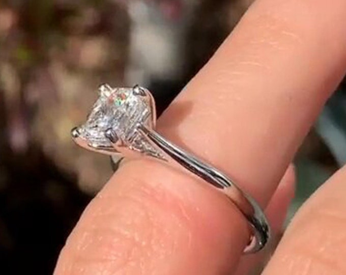 1CT Princess Cut Lab Grown Engagement Ring Solitaire Cathedral Ring 14k Gold Wedding Ring For Her Anniversary Gifts Princess Cut Ring