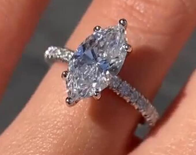 Vintage Marquise Cut Lab Grown Diamond Engagement Ring Marquise Diamond Ring 14K Solid Gold Ring Wedding Band Unique Diamond Promise Ring