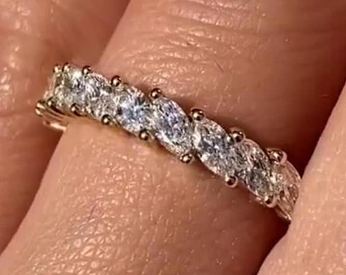 Lab Grown Marquise Diamond Engagement Band Marquise Lab Diamond Half Eternity Wedding Band Anniversary Gift For Her Stacking Minimalist Band