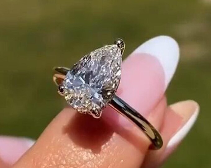 2CT Pear Cut Lab Grown Engagement Ring Pear Cut Solitaire Ring 14k Gold Ring Wedding Ring For Her Anniversary Gifts Promise Ring For Her