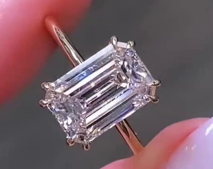 4ct IGI Certified Emerald Cut Lab Grown Diamond Engagement Ring 14K Solid Gold Solitaire Ring Ethical Wedding Ring Anniversary Ring for Her